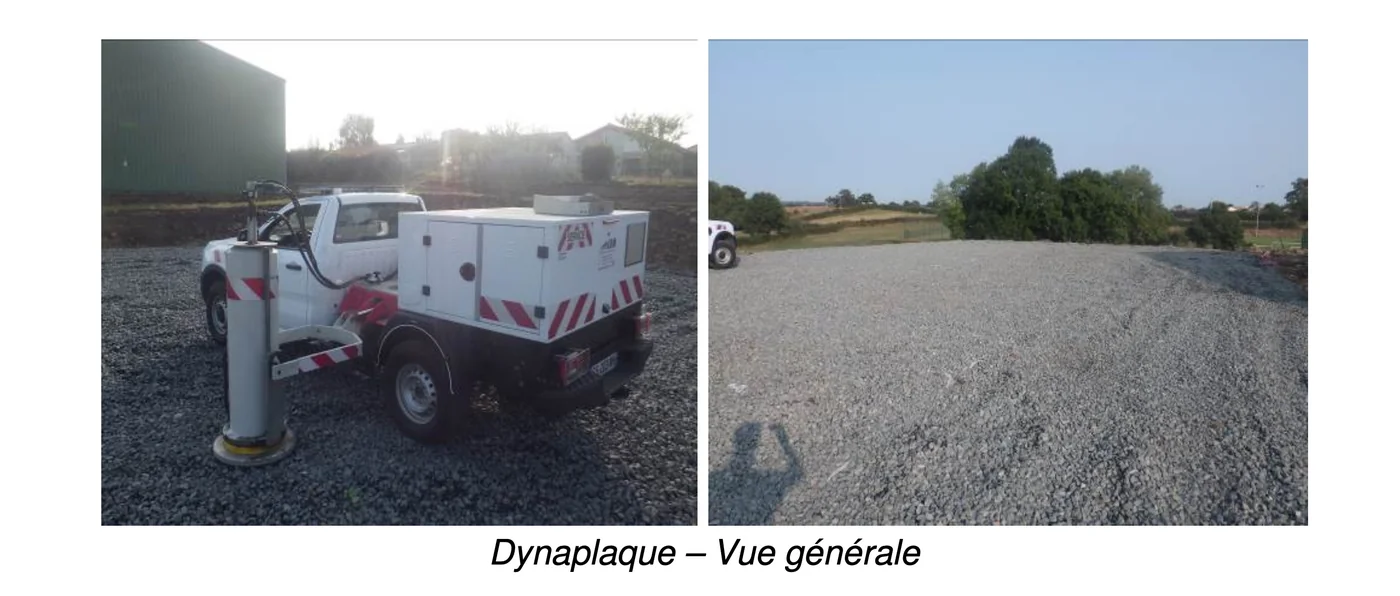 Dynaplaque 2 MLPC contrôlant la portance d'une plateforme de tennis béton poreux ADN-SOL selon norme NF P94-117-2